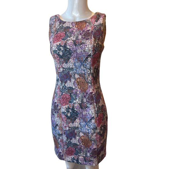 H&M Womens Multi Print Pencil Dress Back Hole Party Wedding Purple White Size 6 - Picture 3 of 10